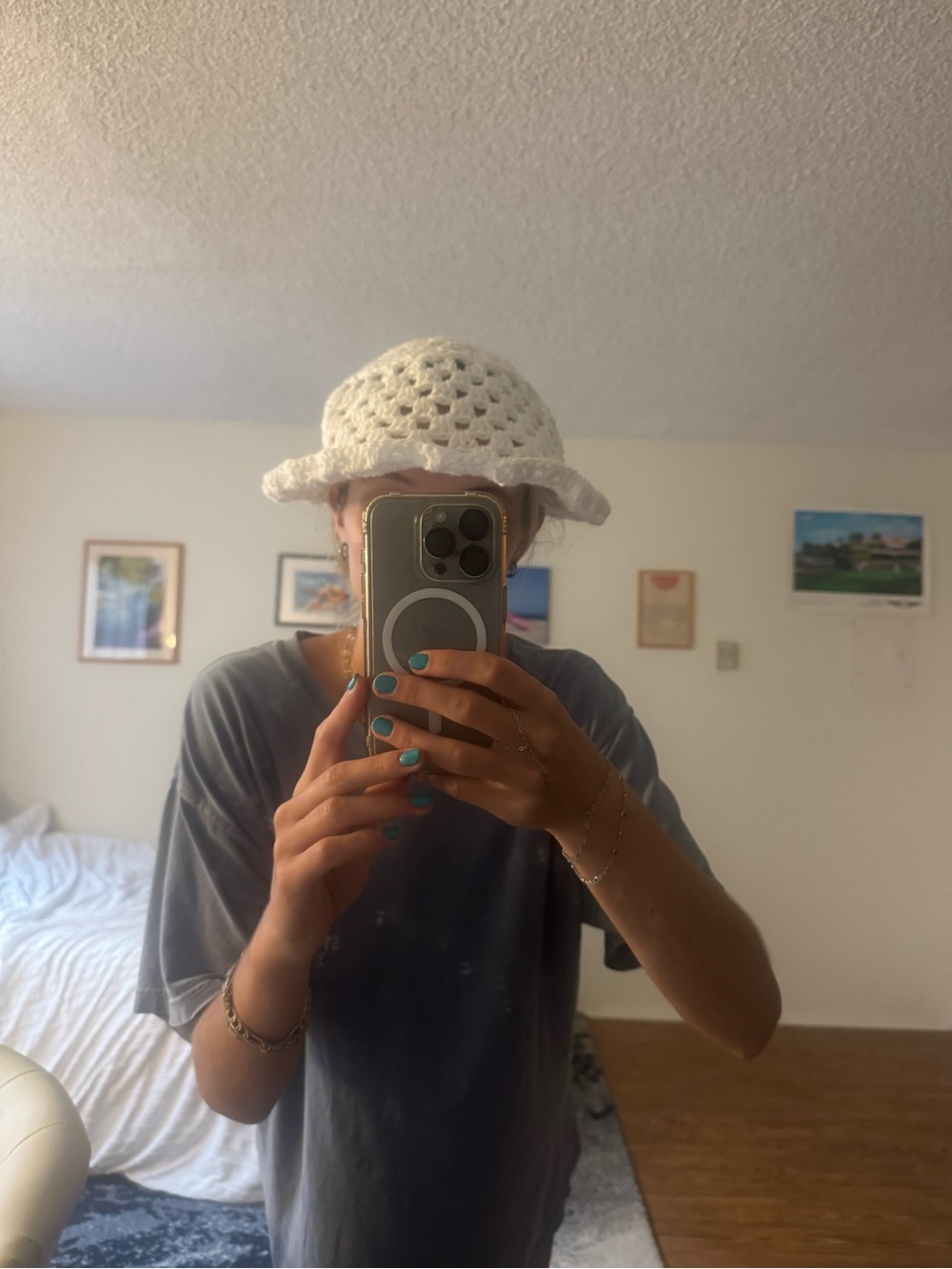 White Crochet Bucket Hat